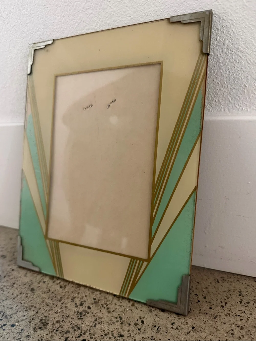 1930’s / 1940’s Art Deco Mint and Cream Reverse Painted Glass Picture Frame